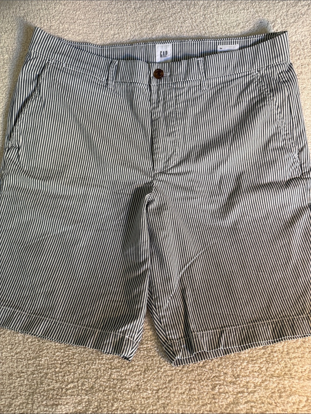 GAP Men’s Navy and White Pinstripe Flat Front Shorts